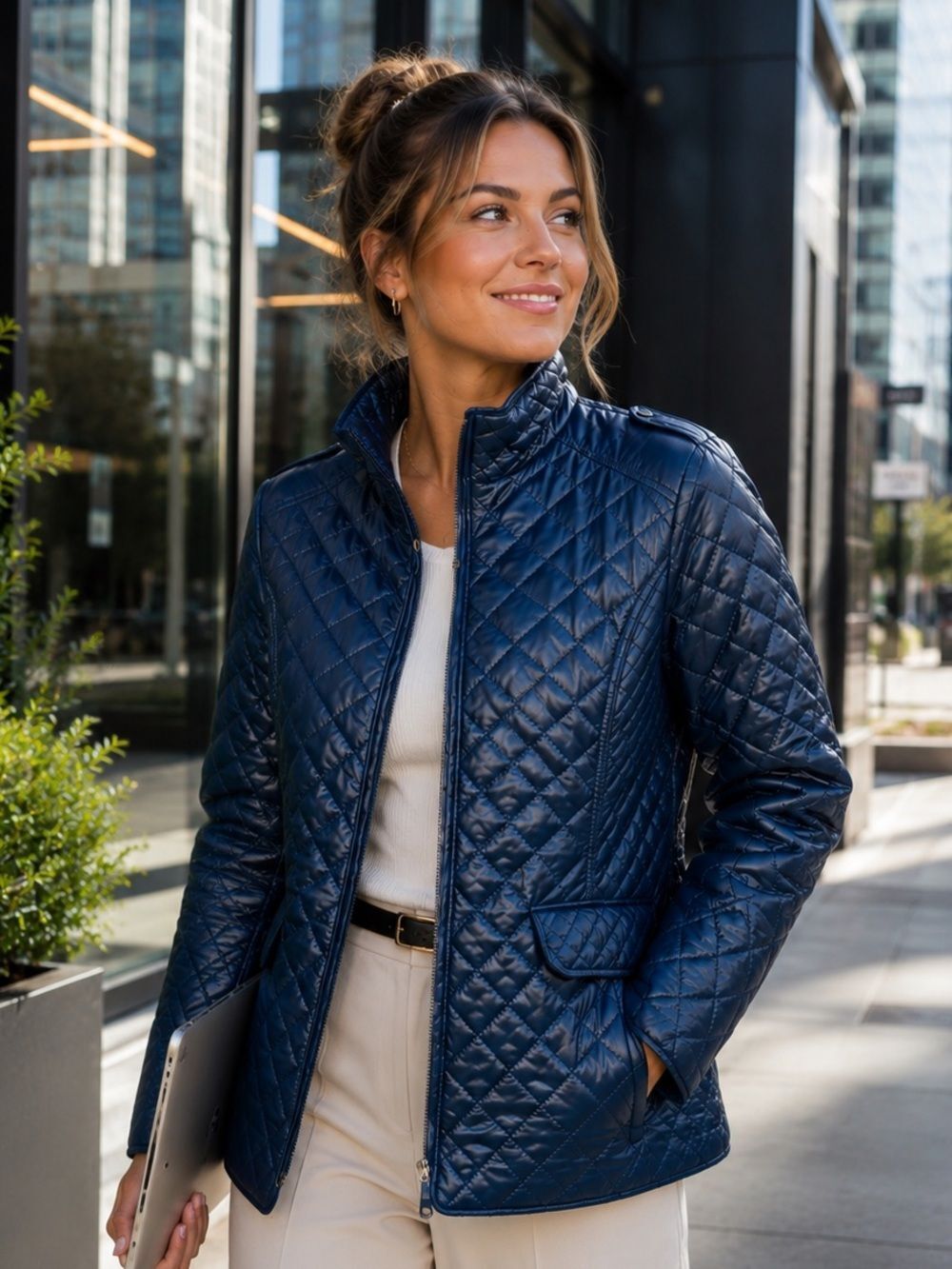 Ellen Tracy Packable Lightweight Insulated Quilted Jacket Zipper Navy Blue M